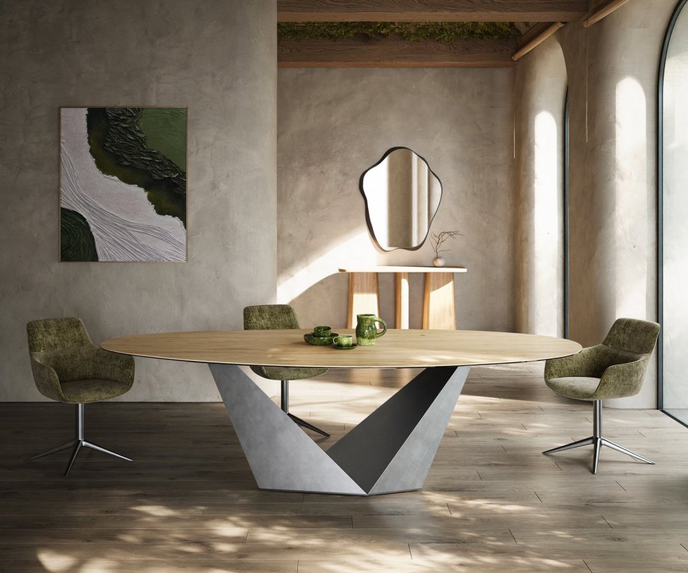 Jedálenský stôl Edge oválny 280x130 keramika Laminam® Sabbia dubová