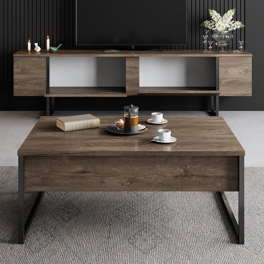 TV stolek Luxe - Walnut, Black (obrázek 4)