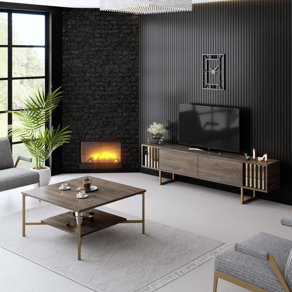 TV stolek Gold Line - Walnut, Black (obrázek 5)