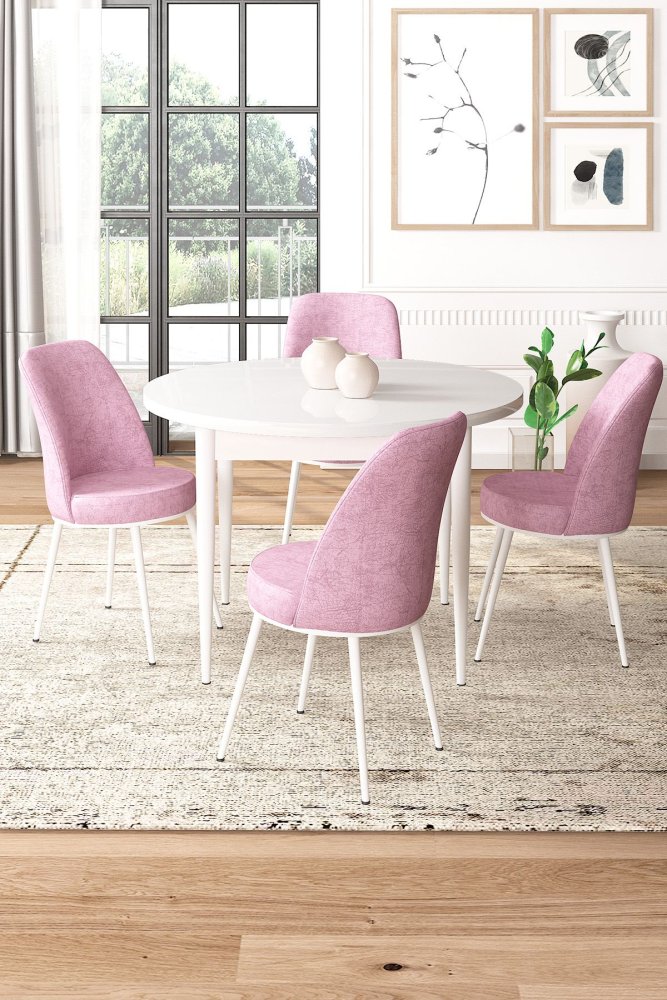 Dining Table & Chairs Set (5 Pieces) Tor - White, Pink