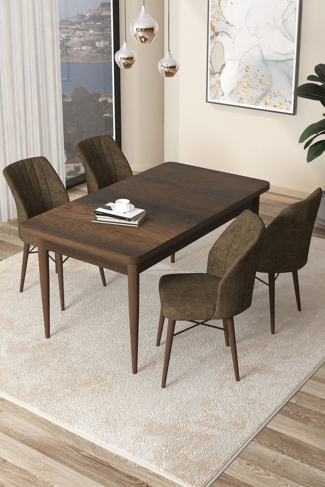 Dining Table & Chairs Set (5 Pieces) Arp - Baroque, Brown