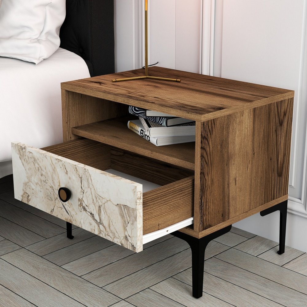 Noční stolek Lizbon 531 - Walnut, White (obrázek 4)