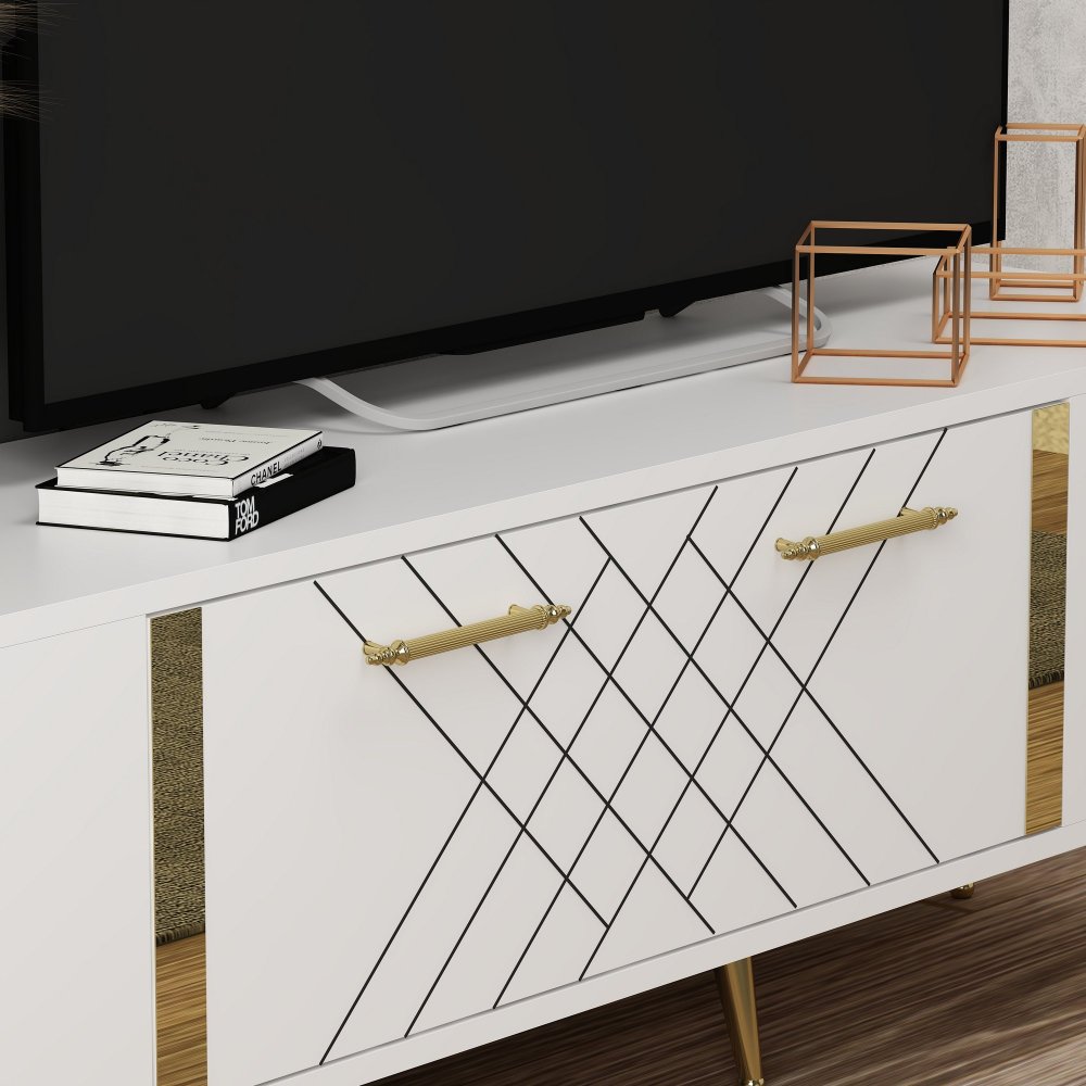 TV stolek Detas - White, Gold (obrázek 6)