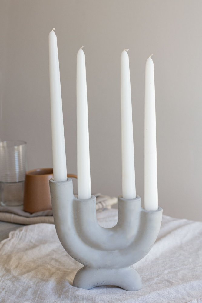 Candlestick Set (5 Pieces) Four Arms - Grey