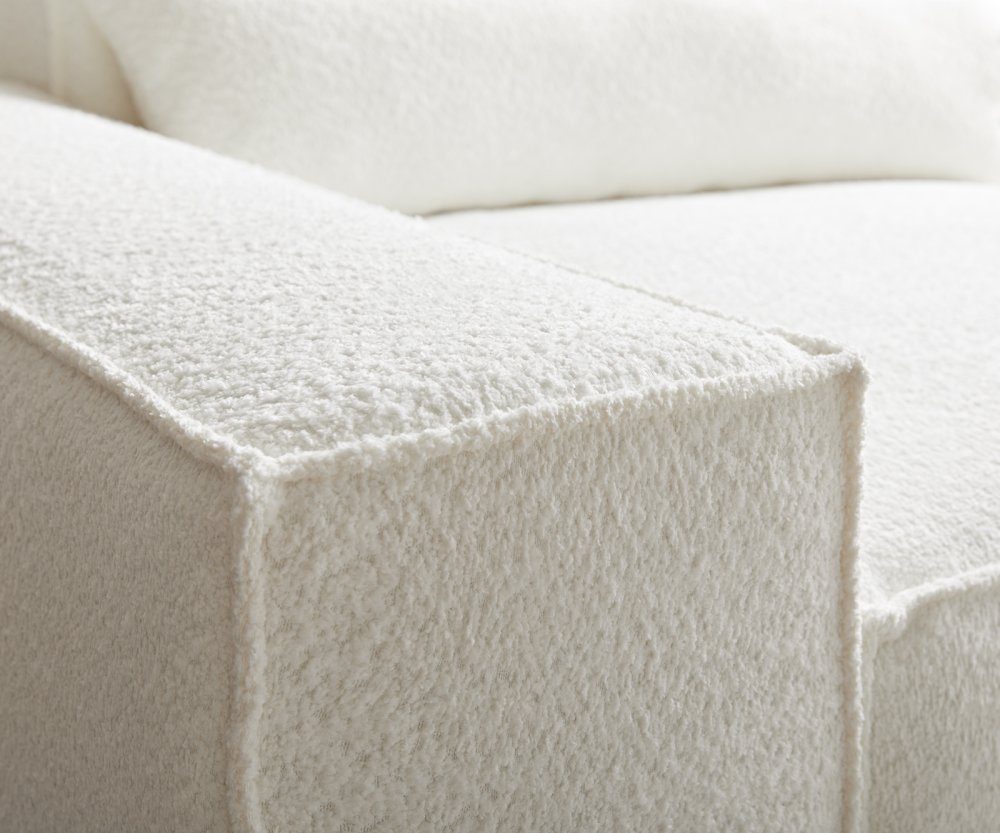 Veľká pohovka Sirpio 230x95 cm bouclé bielo-krémová s taburetom