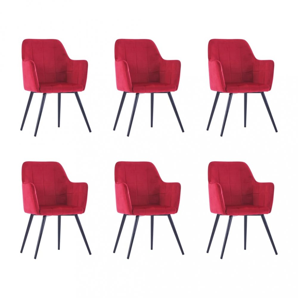Jídelní židle 6 ks samet / ocel Dekorhome Červená