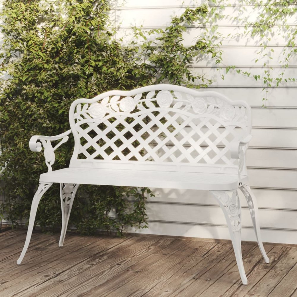 E-shop Záhradná lavica 108 cm liaty hliník Dekorhome Biela