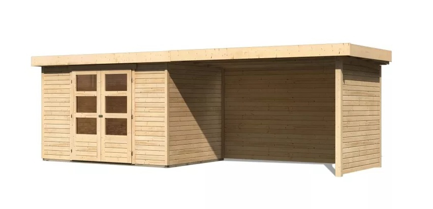 Dřevěný zahradní domek ASKOLA 4 s přístavkem 280 Lanitplast Přírodní dřevo