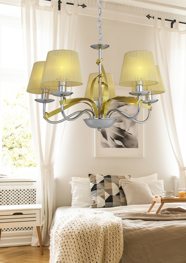Závesná lampa chróm / zlatá stuha 5xE14 DIVA