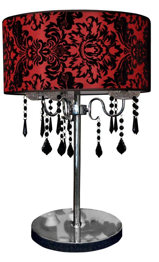 Stolní lampa červená černá sametová Astor