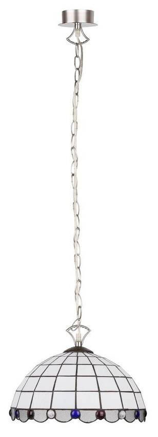 Biela závesná lampa na retiazke, matný nikel, 60W, E27, Tiffany