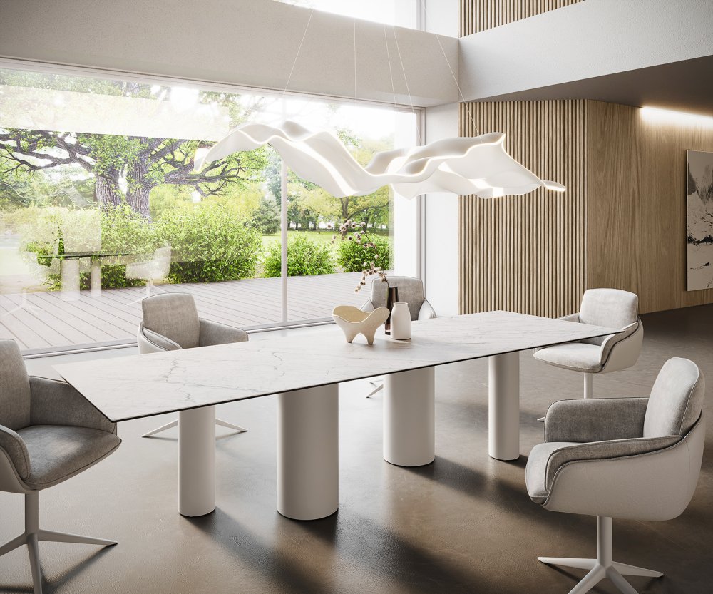 Hranatý jedálenský stôl 300x100 Keramický Laminam®Statuarietto biely