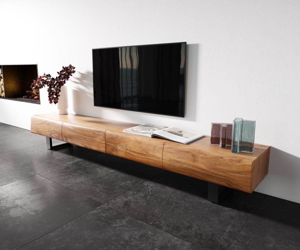 Lowboard New Live-Edge 240 cm přírodní akácie 4 zásuvky běhoun