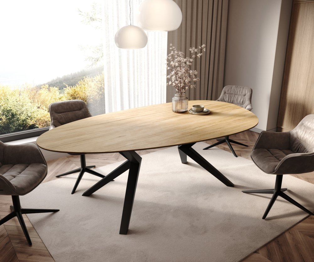 Hranatý oválny jedálenský stôl 220x120 Keramický laminát® Sabbia