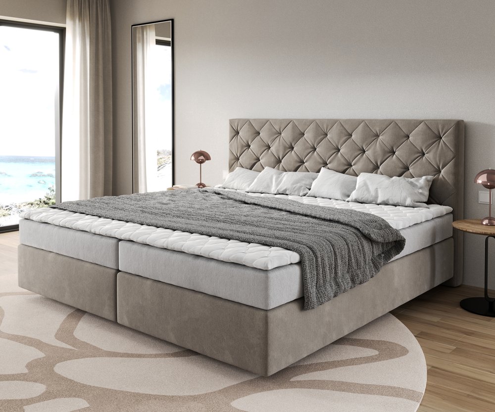 Boxspring posteľ Dream-Great mikrovlákno béžová 200x200 cm bonellový