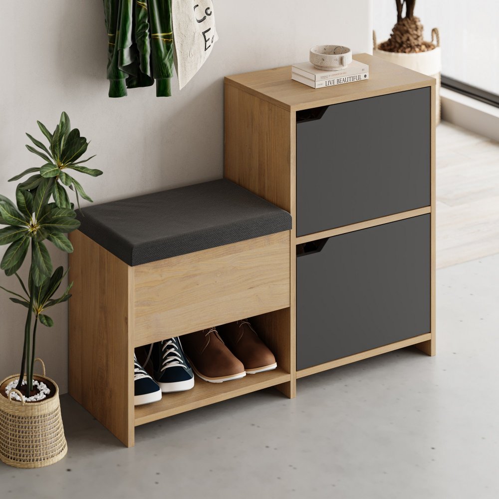 Skrinka na topánky / Botník Haven Shoe Bench - Oak, Anthracite