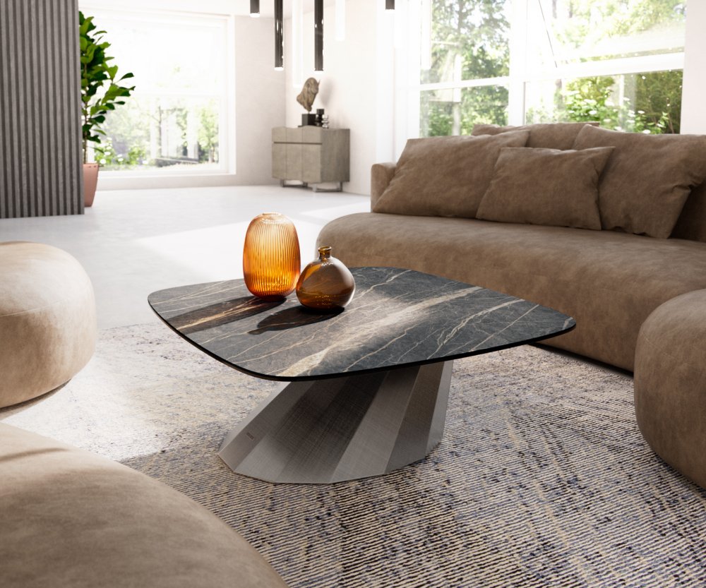 Konferenčný stolík Edge zaoblený tvar 90x90 cm keramika Laminam® Noir