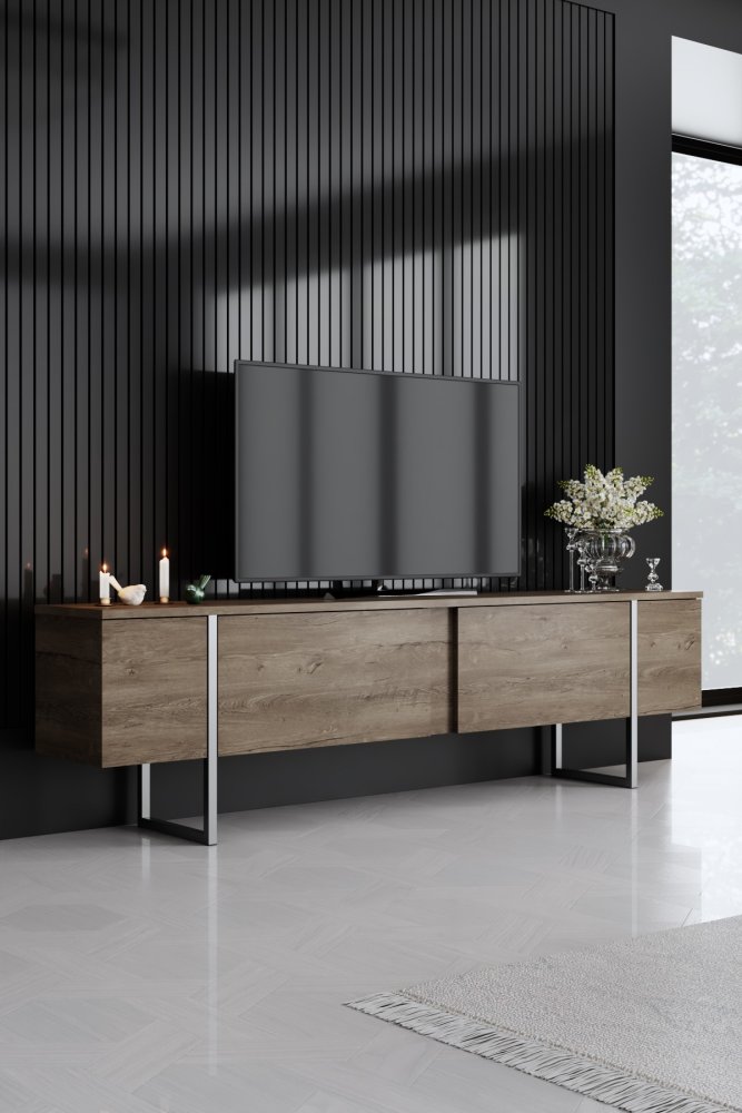 TV skrinka / Obývacia stena Luxe - Walnut, Silver
