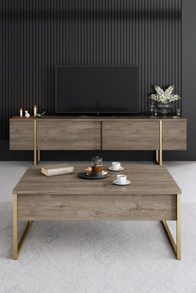 Living Room Furniture Set Luxe - Walnut, Gold (obrázek 12)