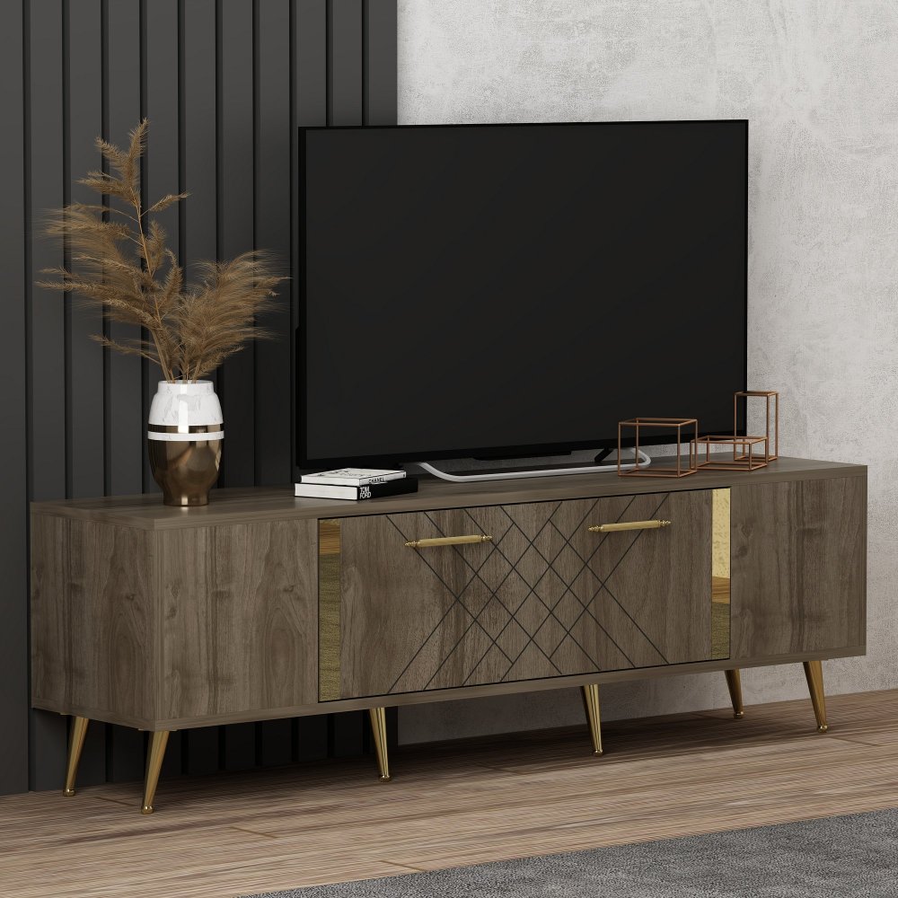 TV stolík Detas - Walnut, Gold
