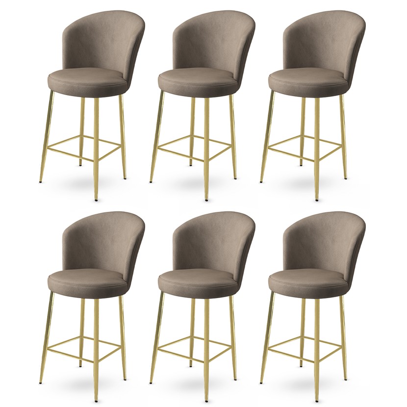 Bar Stool Set (6 Pieces) Fora - Cappuccino, Gold