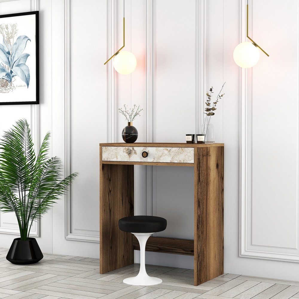 Toaletný stolík Lizbon - Walnut, White, Marble