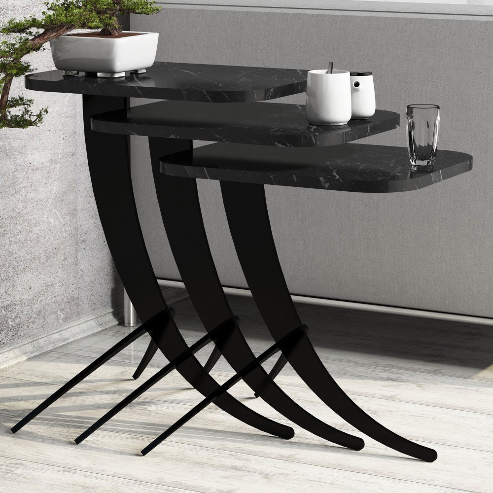 Sada odkládacích stolků (3 kusy) Pion - Black Marble (obrázek 5)