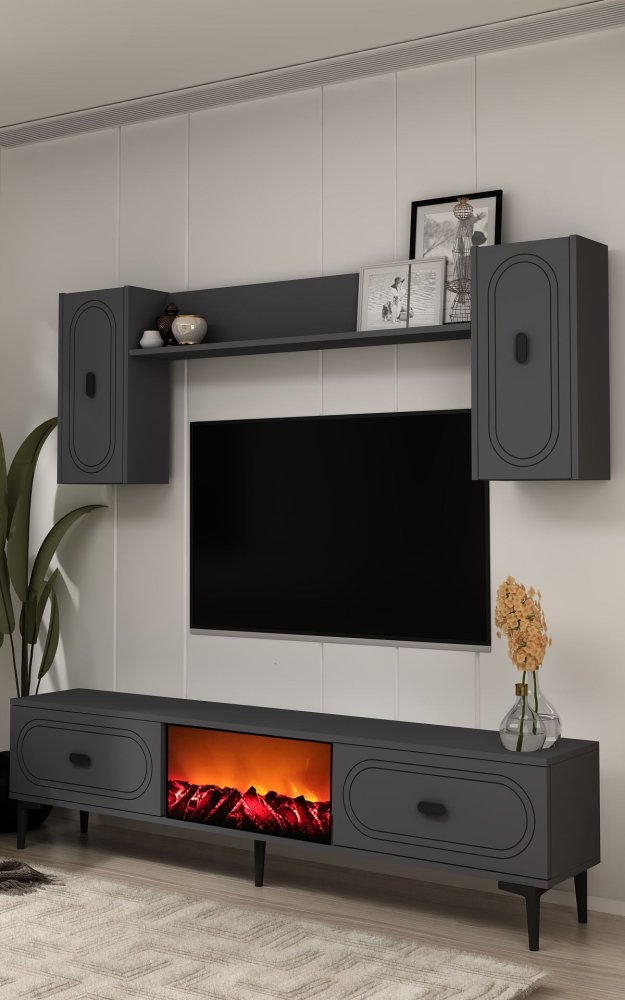 TV skrinka / Obývacia stena Weny Bohem Fireplace - Anthracite